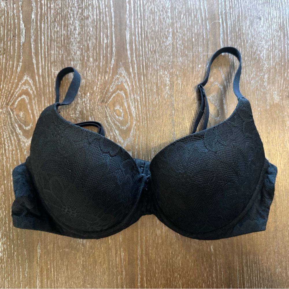 36D No Boundaries Push-Up, Padded, Underwire Elegant Black Lace Bra